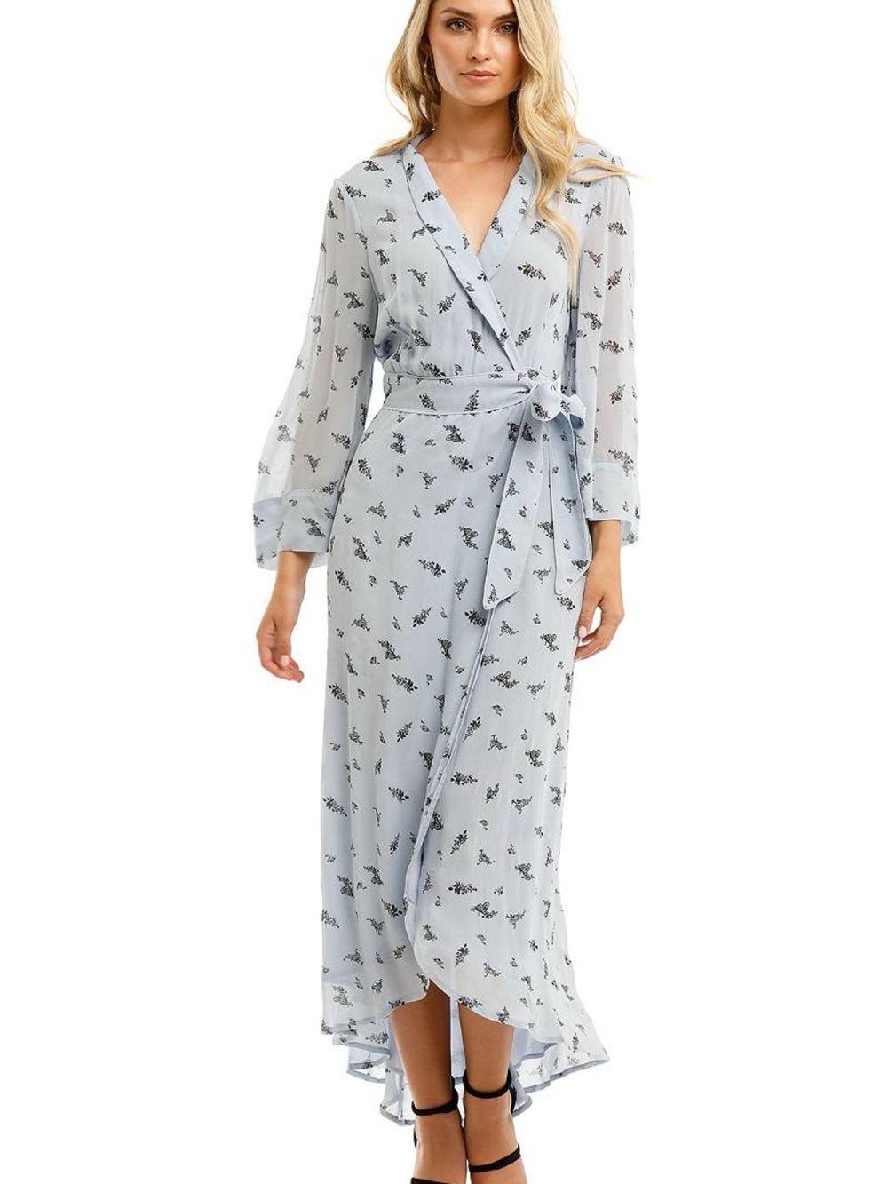 Ganni Pale Blue Floral Wrap Maxi Robe